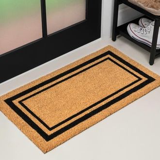 Jonathan Y Designs Peater Classic Casual Commerical Natural Coir Mat Indoor/Outdoor in Natural Black Border at Nordstrom, Size 2Ft 0In X 3Ft 0In