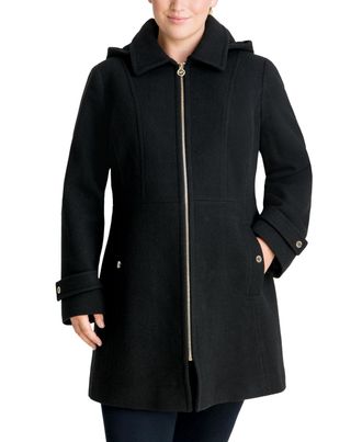Michael Michael Kors Womens Plus Size Hooded Point-Collar Coat