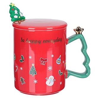 Cabilock Weihnachtsbecher Keramik Weihnachten Kaffeetasse Kaffeebecher Weihnachtstasse Teetasse Milchtasse mit L&ouml;ffel Deckel f&uuml;r Weihnachten Urlaub Freunde Fam