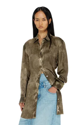 Diesel Long shirt in logo-jacquard crinkled satin - Dresses - Woman - Green