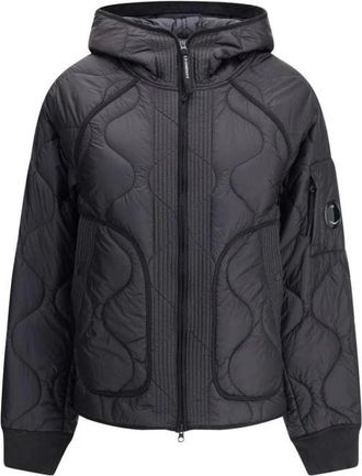 C.P. Company C.p. Company, Jassen, Dames, Zwart, M, Gewatteerd Donsjack met Capuchon