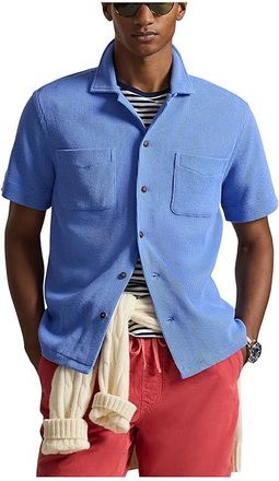 Polo Ralph Lauren Waffle-Knit Cotton Linen Camp Shirt Mens Clothing Harbor Island Blue : 2XL, Cotton/Linen