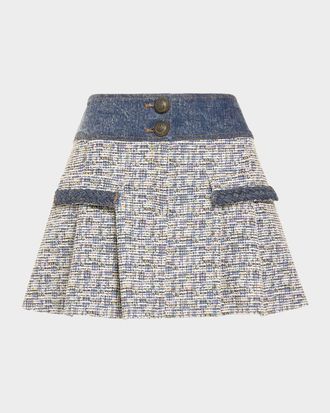 Ramy Brook Jessie Denim-Trim Tweed Mini Skirt