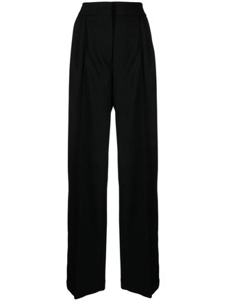 Maison Kitsun&eacute; pleated wool-blend wide-leg trousers - women - Polyester/Wool - 38 - Black