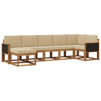 vidaXL Conjunto De Sof&aacute;s De Exterior 7 Pcs Natural Y Beige Poli&eacute;ster Vidaxl