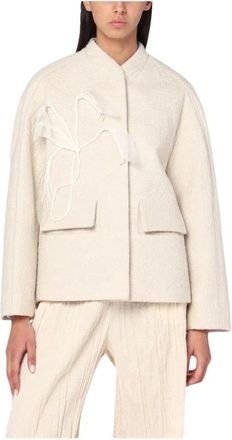Mark Kenly Domino Tan Chaqueta Texturizada de Mezcla de Lana con Detalle de Apliques - Jackets - Mujer - Blanco - M