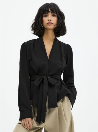 Icone Womens Smocked-waist tie ribbons blouse