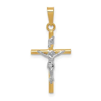 Diamond2Deal 14k Two-tone Gold INRI Crucifix Pendant