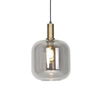QAZQA Dise&ntilde;o L&aacute;mpara Colgante De Dise&ntilde;o Negra Y Dorada Con Cristal Ahumado - Zuzanna Vidrio /acero Redonda Adecuado Para Led Max. 1 X 40 Watt - Qazqa