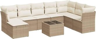 vidaXL Vidaxl - Set De Sof&aacute;s De Jard&iacute;n 9 Pzas Con Cojines Rat&aacute;n Sint&eacute;tico Beige