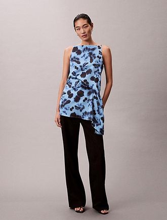 Calvin Klein Printed Satin Twisted Drape Tank