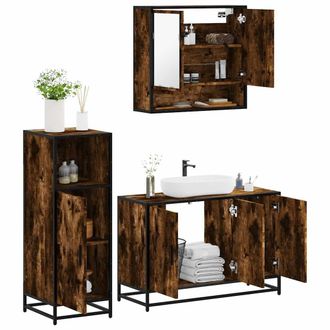 Berkfield Home 3 Piece Bathroom Furniture Set Smoked Oak Engineered Wood in Brown
