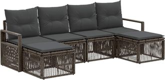 vidaXL Conjunto De Sof&aacute;s De Jard&iacute;n 6 Uds. Gris Rat&aacute;n Sint&eacute;tico Vidaxl