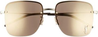 Saint Laurent 58mm Semi Rimless Flat Front Square Sunglasses in Gold at Nordstrom