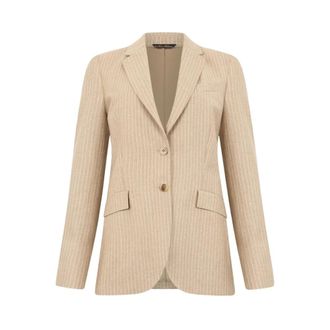 Brooks Brothers Striped Virgin Wool Blazer - Dames - Blazers - Beige - 3XL - Wol - Jassen
