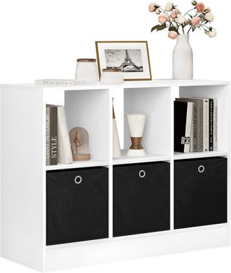 Woltu Woltu Estanteria De Libros Con 6 Cubos Estanteria De Almacenamiento Con 3 Cajones De Tela Estanter&iacute;a De Pie Para Dormitorio Sal&oacute;n Estudio Oficina Made