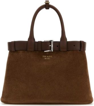 Prada Brown Suede Prada Buckle Medium Handbag