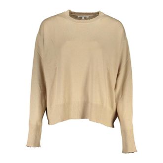 Patrizia Pepe Truien & Vesten, Dames, Beige, M, Beige Top met Lange Mouwen en Contrastdetails