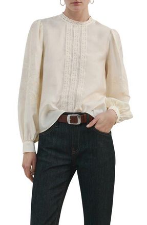 Mango Floral Embroidered Top in Ecru at Nordstrom, Size 4