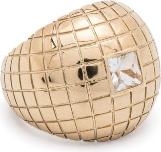 Yvonne Léon 9kt yellow gold Boule Disco ring - women - White Topaz/9kt Yellow Gold - 52