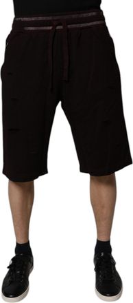 Dolce & Gabbana Maroon Cotton Logo Plaque Men Bermuda Mens Shorts