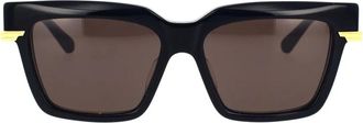 Bottega Veneta Minimalistische Dames Zonnebril Rechthoekig Zwart/Goud - Dames - Zonnebrillen - Zwart - 53 MM - Accessoires