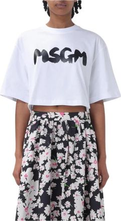 Msgm Wit Katoenen T-Shirt voor Vrouwen - Dames - T-shirts - Wit - L - Katoen - Tops