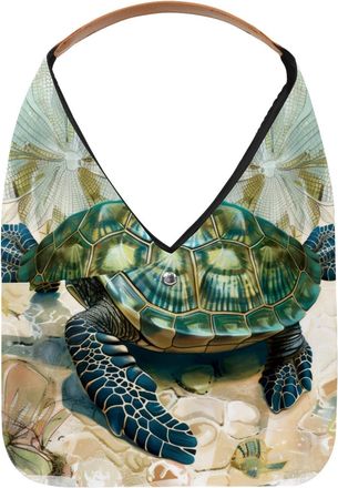 Generic Retro Sea Turtle Painting Reusable Lightweight Grocery Bags - Foldable Into Compact Pouch, Washable & Sturdy, Multipurpose for Shopping and Travel