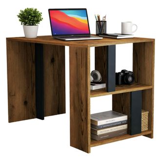Dmora Escritorio Dpican, Escritorio Multiusos, Mesa De Oficina Para Pc, El Plan De Trabajo, 120x60h75 Cm, Nogal Y Antracita - Dmora
