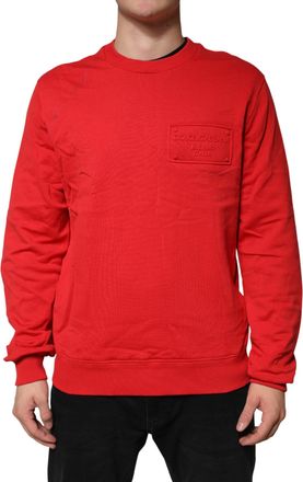 Dolce & Gabbana Red Logo Cotton Crew Neck Sweatshirt Mens Sweater (Pre-Owned)