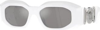 Versace Wit montuur met lichtgrijze gespiegelde lenzen - Dames - Zonnebrillen - Wit - 54 MM - Accessoires