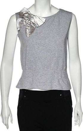 Love Moschino Grey Cotton Bow Detailed Sleeveless Top
