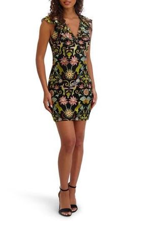 Siena My Balconia Embroidered Mesh Body-Con Minidress in Black Multi at Nordstrom Rack, Size 14
