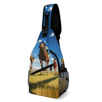 Generic Horse Racing Unisex Shoulder Bags Casual Crossbody Chest Bag Sling Backpack for Hiking Cycling Travel