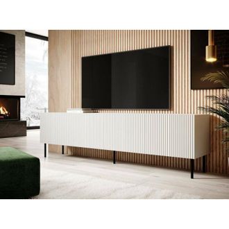 Dmora Mueble De Tv Priocca, Aparador De Sal&oacute;n Con Cuatro Puertas Batientes, Elevado Del Suelo, 200x42 H52 Cm, Blanco