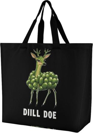 Generic Dill Doe Funny Pickle Deer Reusable Shopping Bags One Shoulder Grocery Tote Bag Waterproof Big Purse for Work Travel