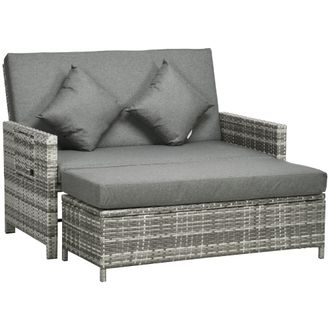 OUTSUNNY Garden Rattan Daybed 2 Seater - Grey | TJ Hughes