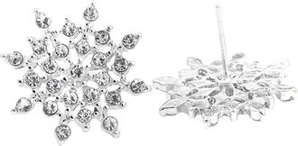 Generic Temperament Bright Inlaid Snowflake Earrings Cubic Zirconia Winter Snowflakes Elegant Starstruck Without Dangling Set (Silver, One Size)