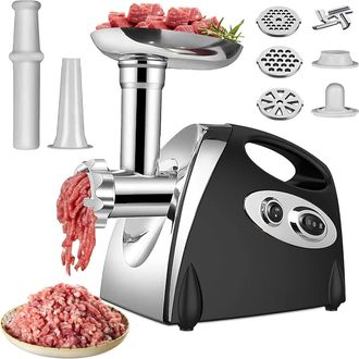 OEM Picadora De Carne El&eacute;ctrica, Picadora De Carne El&eacute;ctrica De 220 V, Picadora De Carne 3 En 1 De Acero Inoxidable Con 3 Discos De Picado De Carne De Ace