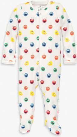 primary Baby Organic Sesame Street Friends Zip Footie in Ivory Rainbow Sesame Street at Nordstrom, Size Newborn