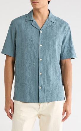 AllSaints Brenne Stretch Organic Cotton Camp Shirt in Eris Blue at Nordstrom Rack, Size Xx-Large