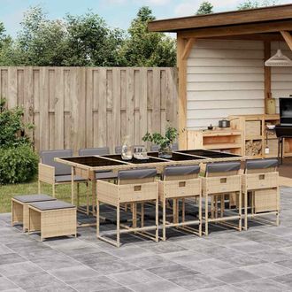 vidaXL Set Comedor De Jard&iacute;n Con Cojines 13 Pzas Rat&aacute;n Sint&eacute;tico Beige Vidaxl
