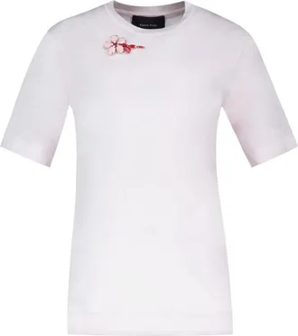 Simone Rocha Tops, Dames, Roze, S, Katoen, T-shirt met bloemen-detail