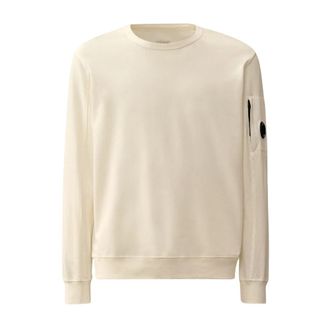 C.P. Company Sweatshirts, male, Beige, Size: XL White Lightweight Fleece Crewneck Sweatshirt