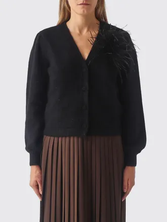 Twinset Cardigan in misto lana e angora con scollo a V e applicazione di piume