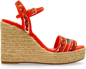 Dolce & Gabbana Schoenen, Dames, Oranje, 40 EU, Katoen, Wedge Sandalen met Majolica Borduurwerk