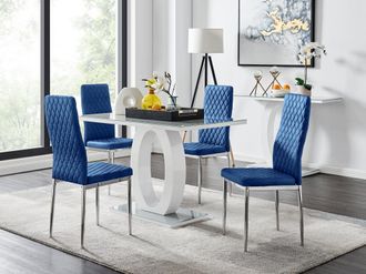 Furniturebox Giovani 4 Grey Dining Table & 4 Velvet Milan Chairs in Navy