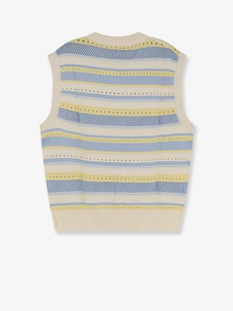 Dunst Striped Cotton Knit with Embroidery Sleeveless Sweater - Cream