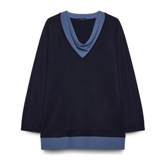 Fiorella Rubino Sweater met contrasterende draperie - Dames - V-hals truien - Blauw - M - Denim - Truien & Vesten