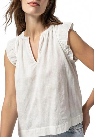 Lilla P Womens Flutter Sleeve Split Neck Top In White